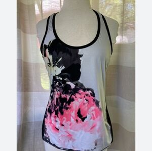 Athleta size medium light gray and black bright pink floral racer workout top